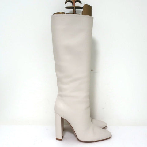 Gianvito Rossi Laura Knee High Boots Cream Leather Size 37 High Heel