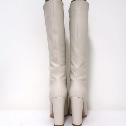 Gianvito Rossi Laura Knee High Boots Cream Leather Size 37 High Heel
