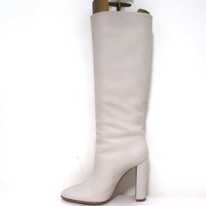 Gianvito Rossi Laura Knee High Boots Cream Leather Size 37 High Heel