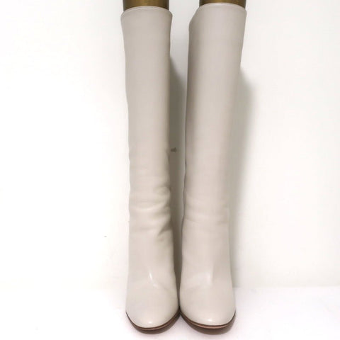 Gianvito Rossi Laura Knee High Boots Cream Leather Size 37 High Heel