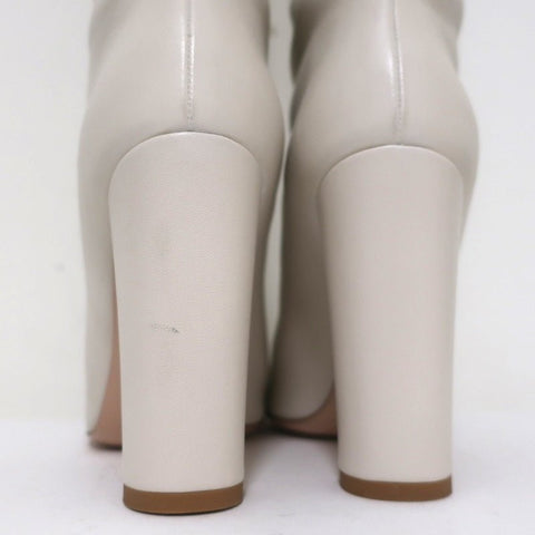 Gianvito Rossi Laura Knee High Boots Cream Leather Size 37 High Heel