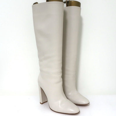 Gianvito Rossi Laura Knee High Boots Cream Leather Size 37 High Heel