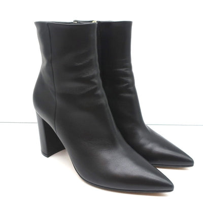 Gianvito Rossi Piper Ankle Boots Black Leather Size 38 Pointed Toe High Heel