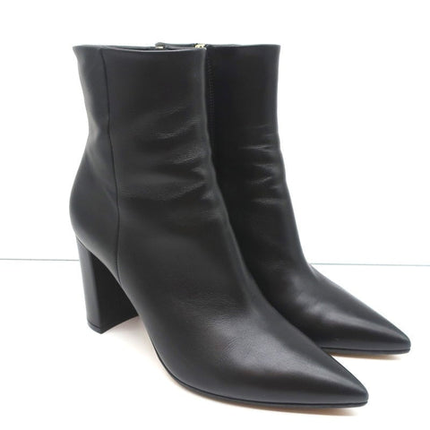 Gianvito Rossi Piper Ankle Boots Black Leather Size 38 Pointed Toe High Heel