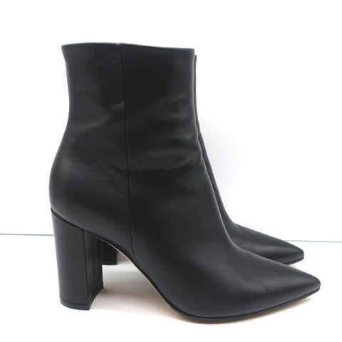Gianvito Rossi Piper Ankle Boots Black Leather Size 38 Pointed Toe High Heel