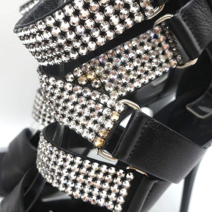 Giuseppe Zanotti Crystal-Embellished Crisscross Sandals Black Leather Size 38