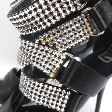 Giuseppe Zanotti Crystal-Embellished Crisscross Sandals Black Leather Size 38