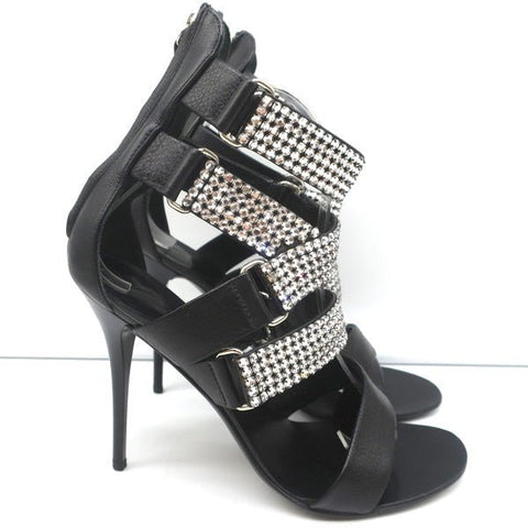 Giuseppe Zanotti Crystal-Embellished Crisscross Sandals Black Leather Size 38