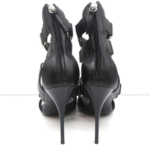 Giuseppe Zanotti Crystal-Embellished Crisscross Sandals Black Leather Size 38