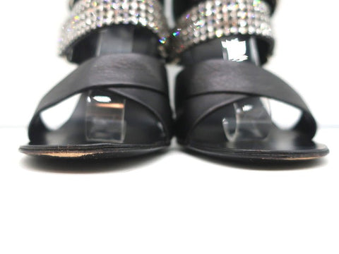 Giuseppe Zanotti Crystal-Embellished Crisscross Sandals Black Leather Size 38