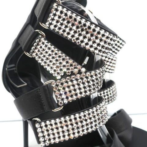Giuseppe Zanotti Crystal-Embellished Crisscross Sandals Black Leather Size 38