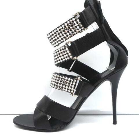 Giuseppe Zanotti Crystal-Embellished Crisscross Sandals Black Leather Size 38