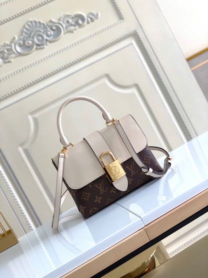 lock handbag white and brown