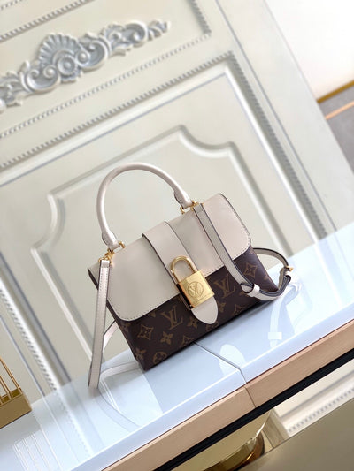 lock handbag white and brown