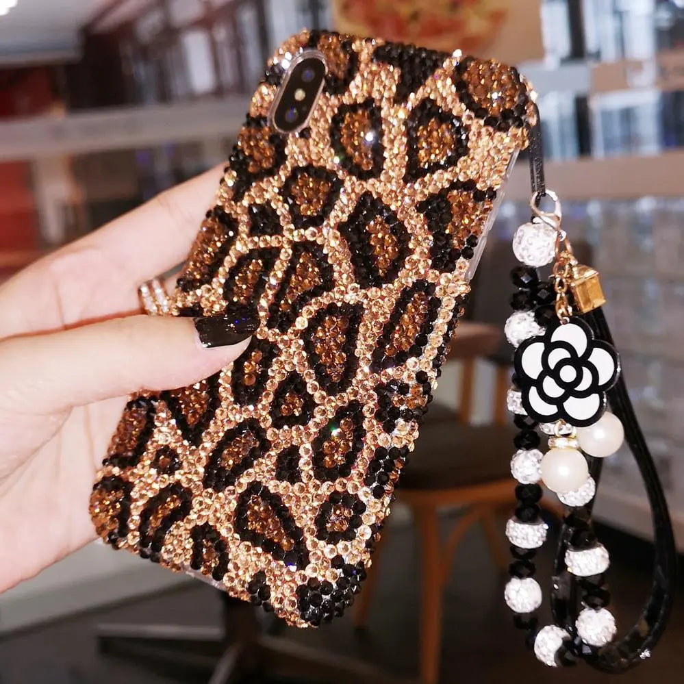 Leopard diamond phone case lbcase