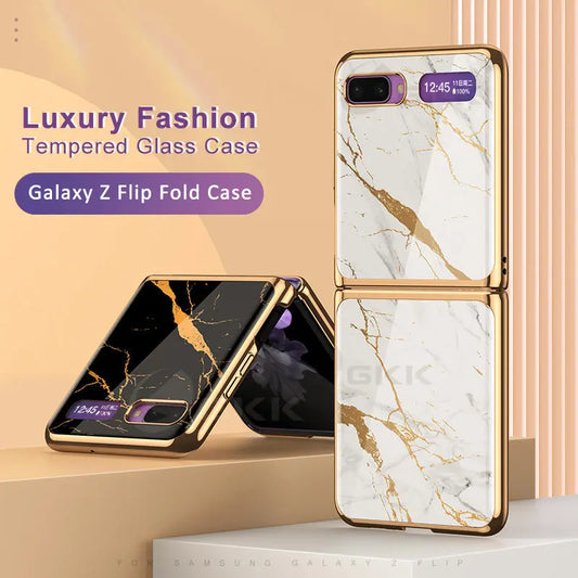 Luxury Pattern Tempered Glass Fold Case For Samsung Galaxy Z Flip lbcase