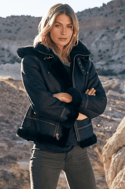 Amy Black Shearling Leather Jacket