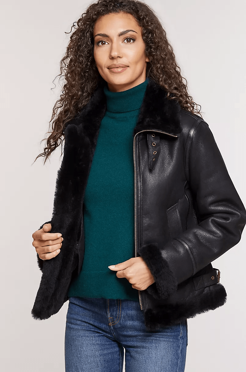 Amy Black Shearling Leather Jacket