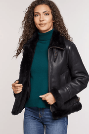 Amy Black Shearling Leather Jacket
