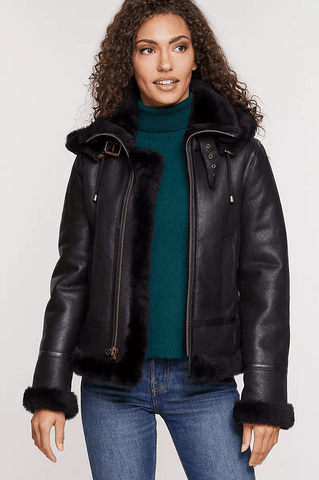 Amy Black Shearling Leather Jacket