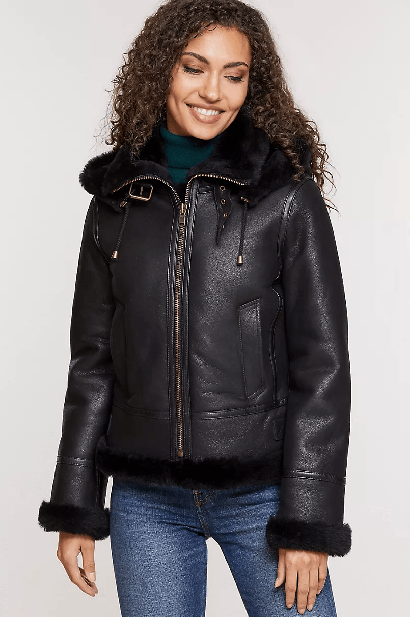 Amy Black Shearling Leather Jacket
