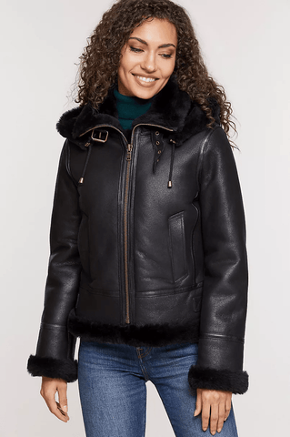 Amy Black Shearling Leather Jacket