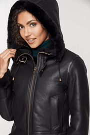 Amy Black Shearling Leather Jacket