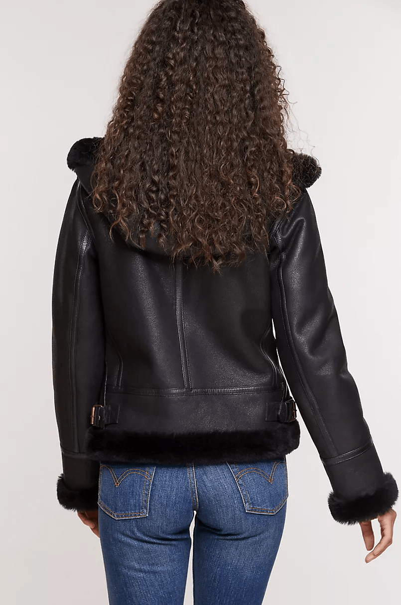 Amy Black Shearling Leather Jacket