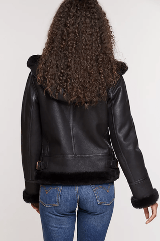 Amy Black Shearling Leather Jacket