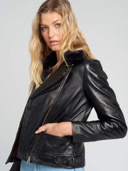 Aviva Fur Collared Leather Jacket