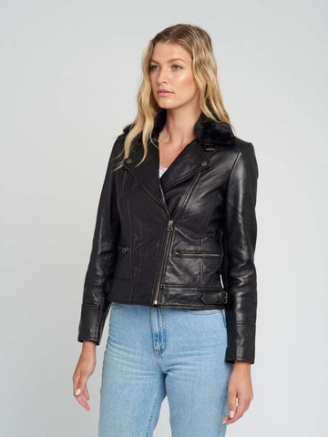 Aviva Fur Collared Leather Jacket