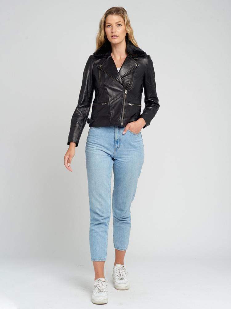 Aviva Fur Collared Leather Jacket