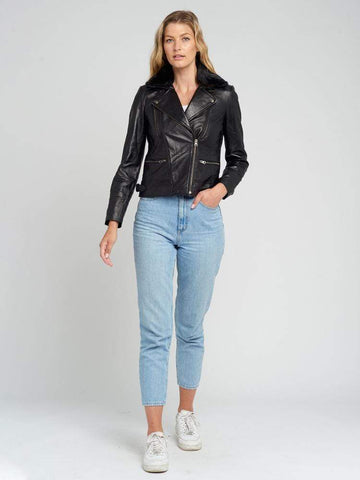 Aviva Fur Collared Leather Jacket