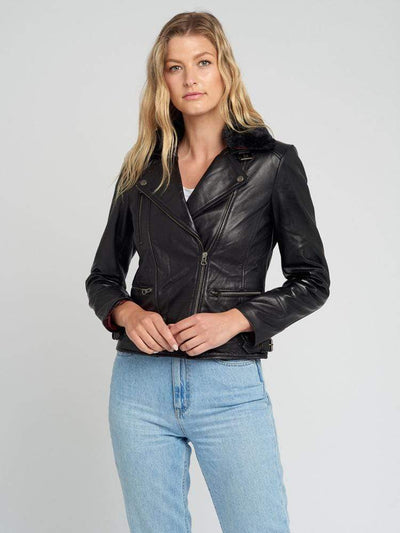 Aviva Fur Collared Leather Jacket