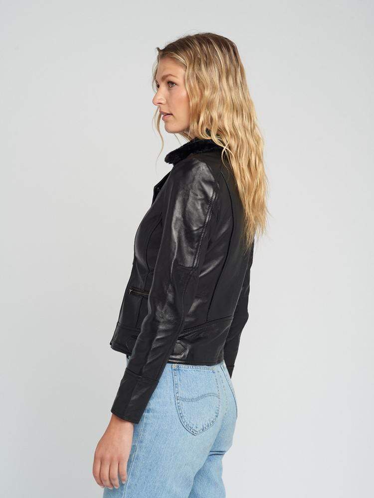 Aviva Fur Collared Leather Jacket