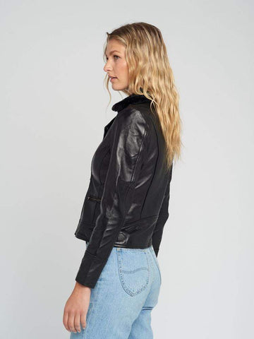 Aviva Fur Collared Leather Jacket