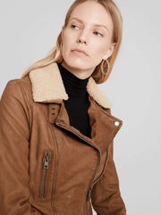 Aviva Wool Collared Leather Jacket