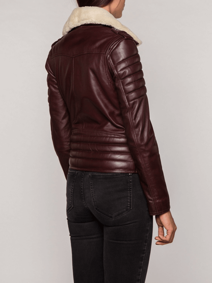 Burgundy Fur Collared Leather Jacket