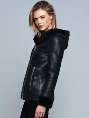 Claire Black Shearling Leather Jacket