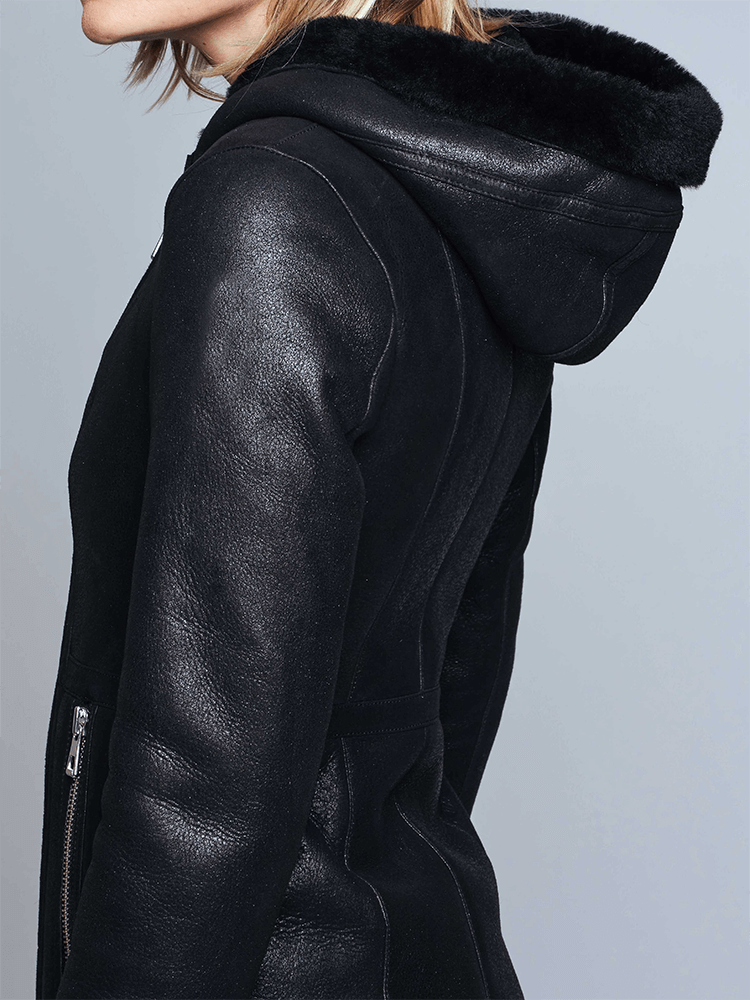 Claire Black Shearling Leather Jacket