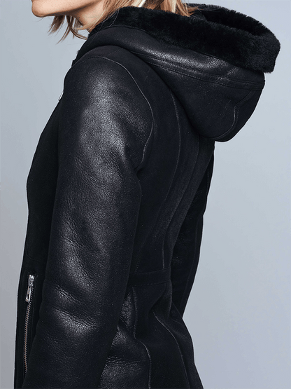 Claire Black Shearling Leather Jacket