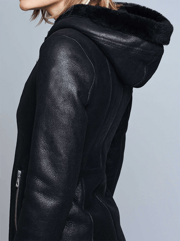 Claire Black Shearling Leather Jacket