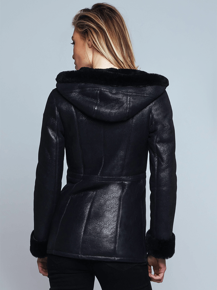Claire Black Shearling Leather Jacket