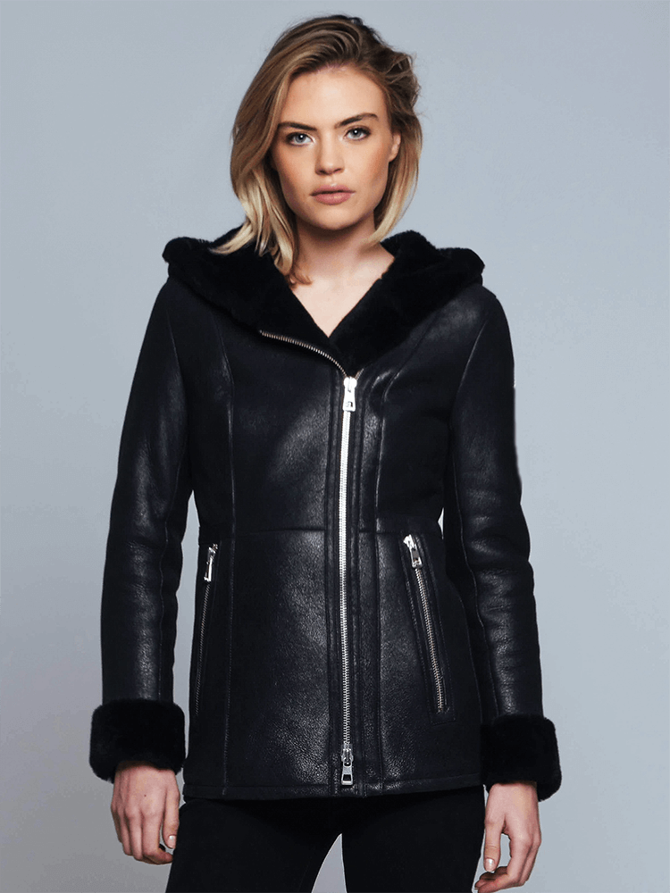 Claire Black Shearling Leather Jacket