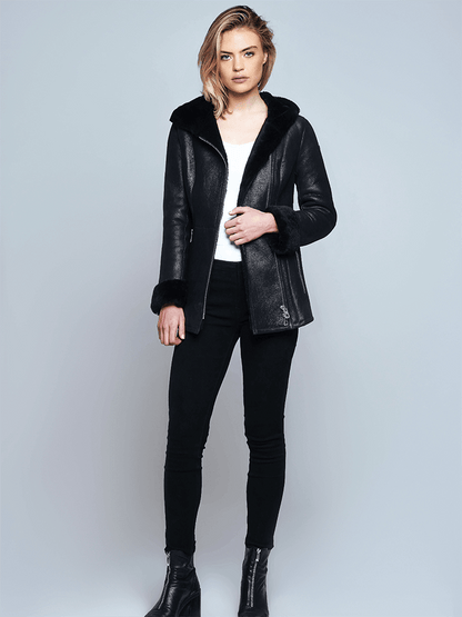 Claire Black Shearling Leather Jacket