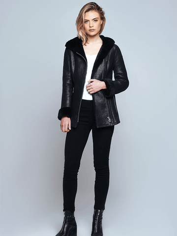 Claire Black Shearling Leather Jacket