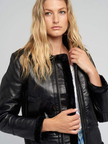 Delia Black Fur Shearling Jacket