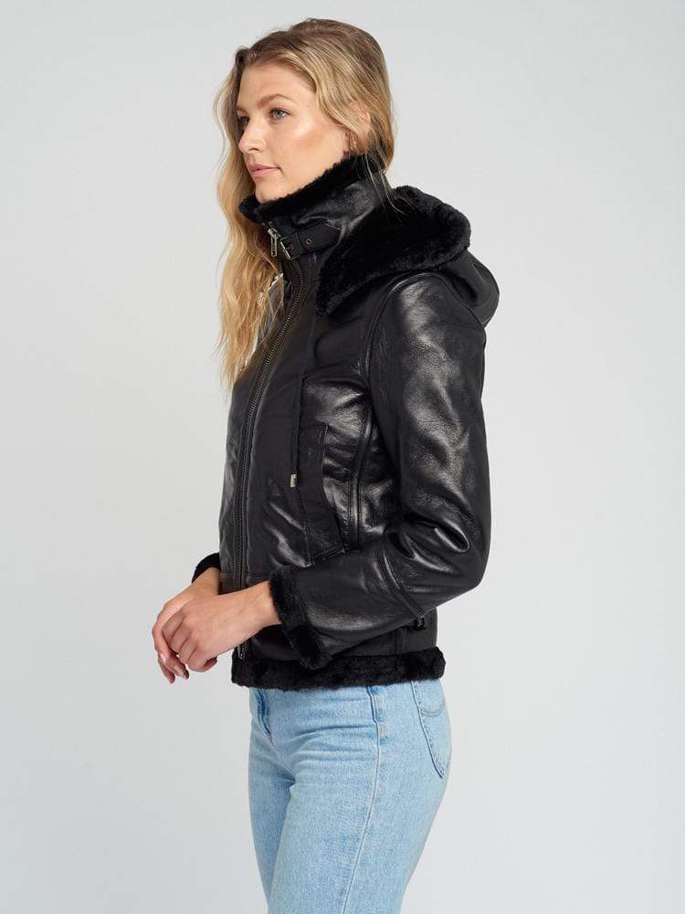 Delia Black Fur Shearling Jacket