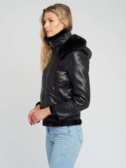 Delia Black Fur Shearling Jacket