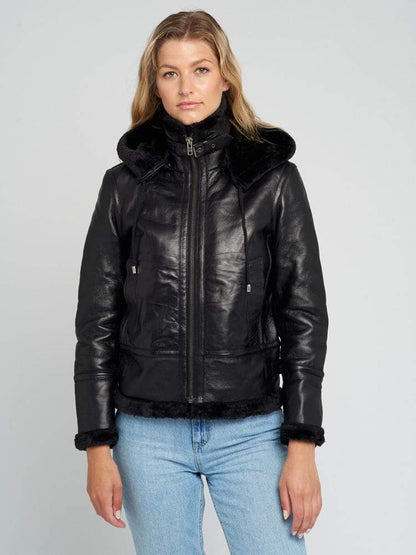 Delia Black Fur Shearling Jacket